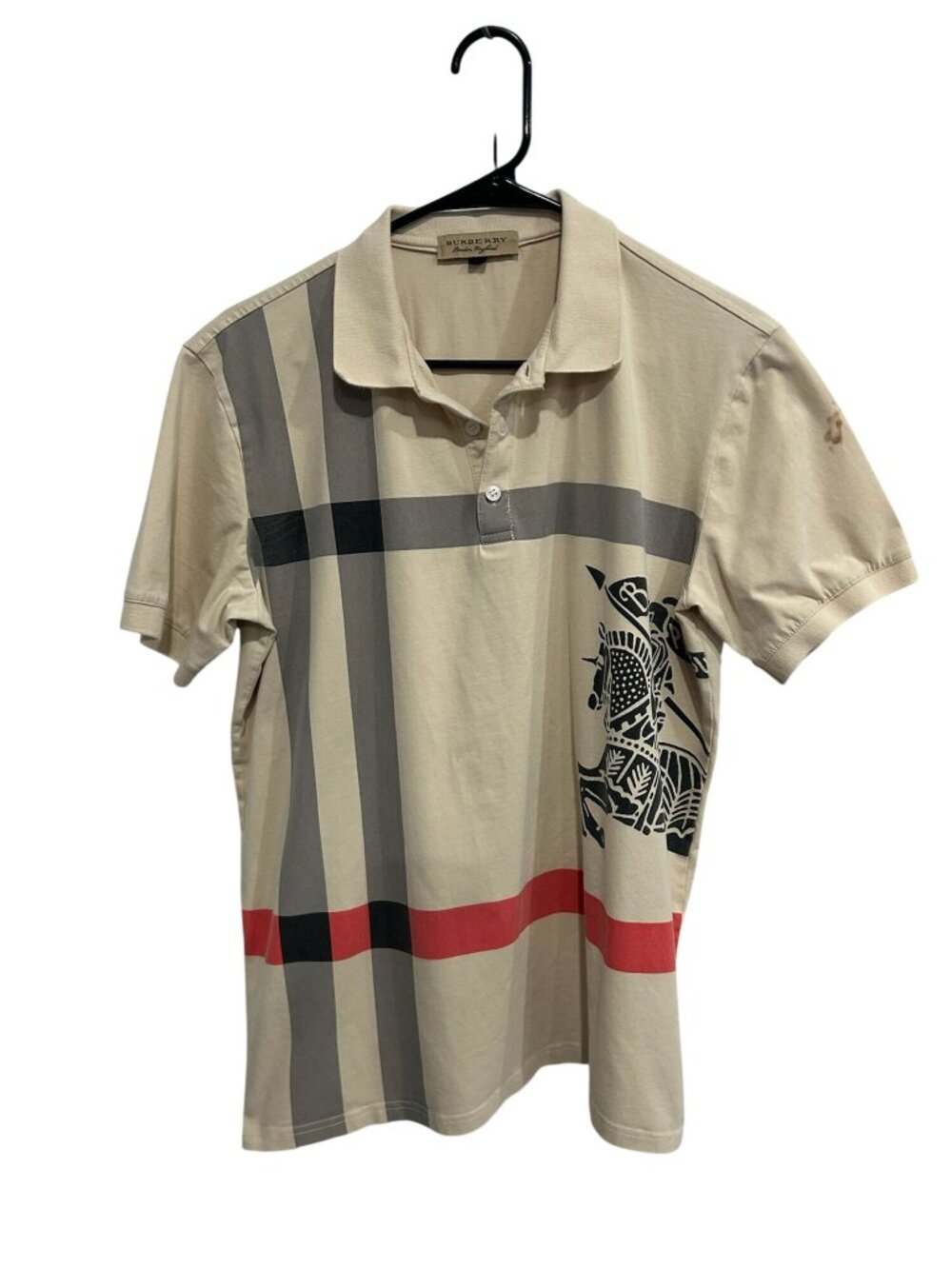Burberry XL Mens Beige Check Polo Shirt Black Red Design Heritage Style Old Mone